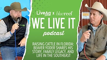 Two men in cowboy hats speaking into microphones during a podcast episode.